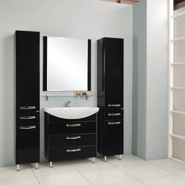 Комплект мебели для ванной Акватон Ария Н 80 черный глянец