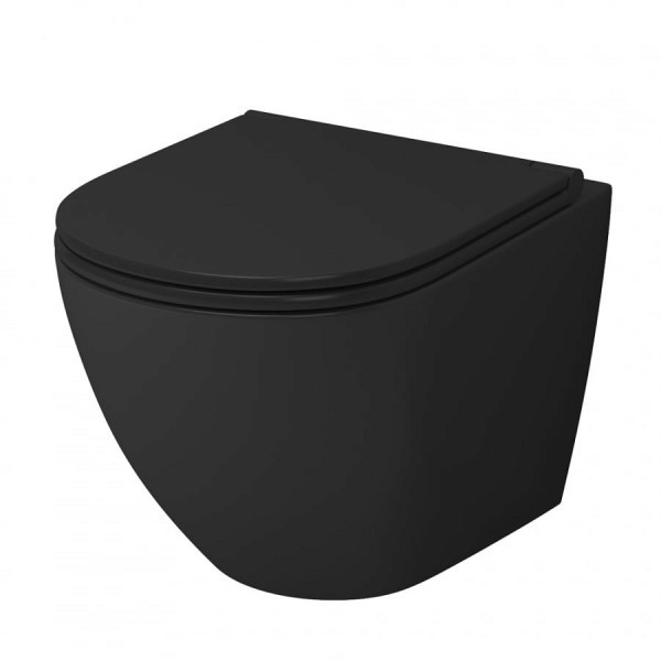 Унитаз подвесной Azario Grado безободковый 490x370x360 мм с сиденьем микролифт, черный матовый AZ-0046-MB