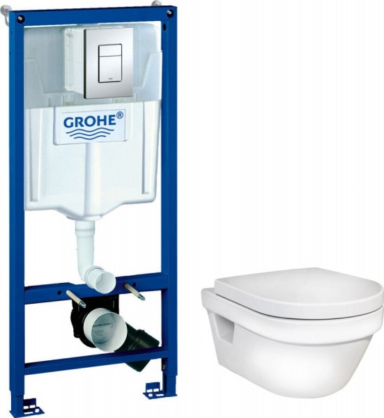 Комплект Инсталляция Grohe Rapid SL 3 в 1 с кнопкой хром + Унитаз Gustavsberg Hygienic Flush безободковый
