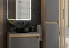 Тумба подвесная с раковиной для ванной 65 см Teymi Ritta корпус дуб фасад графит раковина Lina D31 черная матовая F15112 № 3