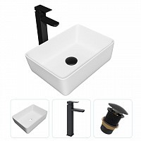 Превью фото Раковина накладная для ванной Teymi Helmi 50 в комплекте смеситель высокий черный матовый и донный клапан клик-клак без перелива черный F01751 № 1