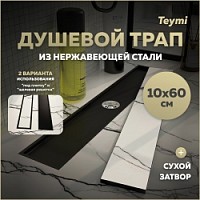 Превью фото Трап для душа под плитку с сухим затвором вертикальный выпуск Teymi Aina 10х60 черный T90358 № 1