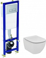 Превью фото Комплект Система инсталляции для унитазов Ideal Standard W3710AA 4 в 1 + Крышка-сиденье Ideal Standard Tesi T352701 с микролифтом, петли хром + Унитаз подвесной Ideal Standard Tesi T007901 № 1