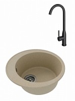 Превью фото Мойка для кухни Teymi Lina Smart D48, круглая, бежевая матовая в комплекте смеситель для кухни Lina черный матовый F01543 № 1