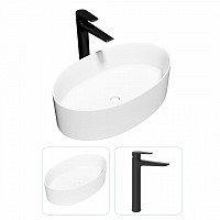 Превью фото Раковина накладная для ванной Teymi Lori 50 в комплекте смеситель высокий черный матовый F07426 № 1