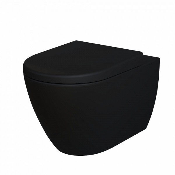 Унитаз подвесной Queen 113T20201R 570x360x400 ЧЁРНЫЙ матовый безободковый с толстой крышкой