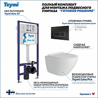 Превью фото Инсталляция с унитазом комплект 5 в 1 Teymi унитаз подвесной безободковый Lina Pro кнопка черная / хром F13878 № 1