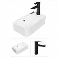 Превью фото Раковина подвесная для ванной Teymi Hanna 45 правая в комплекте смеситель черный матовый F07450 № 1