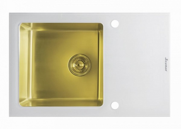 Мойка Seaman Eco Glass SMG-780W Gold PVD, вентиль-автомат