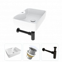 Превью фото Раковина накладная для ванной Teymi Helmi S 48 в комплекте донный клапан клик-клак без перелива белый и сифон черный матовый F07480 № 1