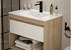 Тумба подвесная с раковиной для ванной 80 см Teymi Vitra корпус дуб фасад белый раковина Ritta 80 F16015