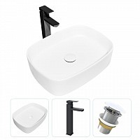 Превью фото Раковина накладная для ванной Teymi Solli 51 в комплекте смеситель высокий черный матовый и донный клапан клик-клак без перелива белый F01765 № 1