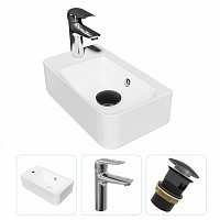 Превью фото Раковина подвесная для ванной Teymi Hanna 45 левая в комплекте смеситель хром и донный клапан клик-клак с переливом черный F07638 № 1