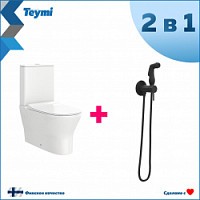 Превью фото Комплект Teymi 2 в 1: Унитаз напольный Ellie безободковый с гигиеническим душем Lina черный матовый F10126 № 1