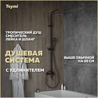 Превью фото Душевая система Teymi из нержавеющей стали с тропическим душем и удлинителем 30 см Iva черная матовая F10115 № 1