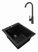 Превью фото Мойка для кухни Teymi Helmi 50х42 черная матовая в комплекте смеситель для кухни Lina черный матовый F01540 № 1