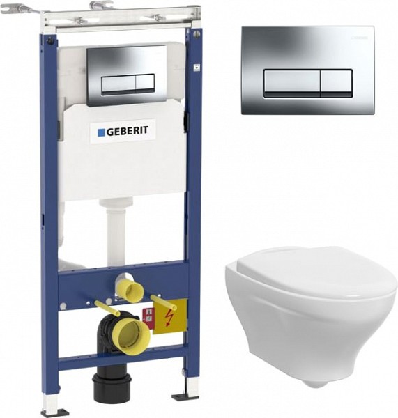 Комплект Инсталляция Geberit Duofix Платтенбау 4 в 1 с кнопкой хром + Унитаз Gustavsberg Estetic Hygienic Flush