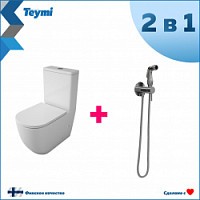 Превью фото Комплект Teymi 2 в 1: Унитаз напольный Lina безободковый с гигиеническим душем Lina хром F10116 № 1