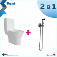 Превью фото Комплект Teymi 2 в 1: Унитаз напольный Ritta безободковый с гигиеническим душем Lina хром F10119 № 1
