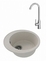 Превью фото Мойка для кухни Teymi Lina Smart D48, круглая, белая матовая в комплекте смеситель для кухни Lina хром F01535 № 1