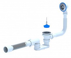 Превью фото Сифон Ani Plast АНИ для ванны плоский с выпуском 1 1/2"x40 с переливом, с гибкой трубой 40/50 № 1