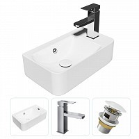 Превью фото Раковина подвесная для ванной Teymi Hanna 45 правая в комплекте смеситель хром и донный клапан клик-клак с переливом белый F01654 № 1
