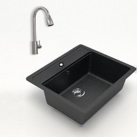 Превью фото Комплект Teymi 2 в 1 для кухни: мойка Helmi 57х50, черная матовая + смеситель для кухни Lori для кухни с выдвижным изливом, глянцевый хром F01494 № 1