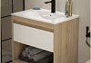 Тумба подвесная с раковиной для ванной 70 см Teymi Vitra корпус дуб фасад белый раковина Ritta 70 F16011
