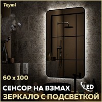 Превью фото Зеркало настенное с подсветкой в ванную Teymi Solli Black Soft Line 60x100 LED сенсор на взмах T20234S № 1