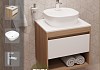Тумба подвесная с раковиной для ванной 55 см Teymi Ritta корпус дуб фасад белый раковина Solli 40 смеситель хром F03646