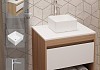 Тумба подвесная с раковиной для ванной 55 см Teymi Ritta корпус дуб фасад белый раковина Helmi Mini 24 смеситель хром F03532 № 16