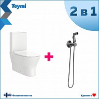 Превью фото Комплект Teymi 2 в 1: Унитаз напольный Ellie безободковый с гигиеническим душем Lina хром F10118 № 1