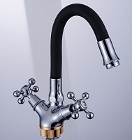 Превью фото Смеситель на раковину Potato P58065-6 с гибким чёрнымизливом, керамическая кран-букса, хром, крепление гайка № 1