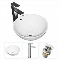 Превью фото Раковина накладная для ванной Teymi Lina kuppi D40 в комплекте смеситель высокий хром и донный клапан клик-клак с переливом белый F01687 № 1