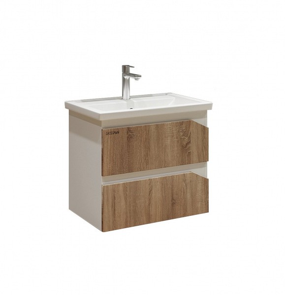 Тумба подвесная Grossman ИНЛАЙН-60 см с 2-я ящ.белая/дуб сонома 106003