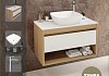 Тумба подвесная с раковиной для ванной 85 см Teymi Ritta корпус дуб фасад белый раковина 43 смеситель хром F11765