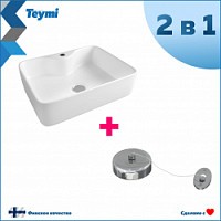 Превью фото Раковина Teymi Helmi S 48 накладная с полочкой под смеситель, белая, веревка для сушки одежды в комплекте F10093 № 1