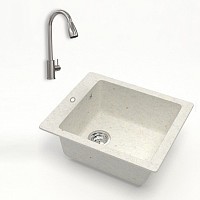 Превью фото Комплект Teymi 2 в 1 для кухни: мойка Helmi 50х42, белая матовая + смеситель для кухни Lori для кухни с выдвижным изливом, глянцевый хром F01498 № 1