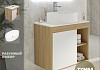 Тумба подвесная с раковиной для ванной 70 см Teymi Nura корпус дуб фасад белый раковина Lori 50 F03483