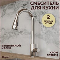 Превью фото Смеситель Teymi Lori для кухни с выдвижным изливом, глянцевый хром T10242 № 1