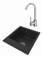 Превью фото Мойка для кухни Teymi Helmi Smart 42х48, черная матовая в комплекте смеситель для кухни Iva хром F01527 № 1