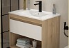 Тумба подвесная с раковиной для ванной 75 см Teymi Vitra корпус дуб фасад белый раковина Ritta 75 F16013