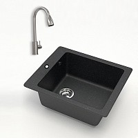 Превью фото Комплект Teymi 2 в 1 для кухни: мойка Helmi 50х42, черная матовая + смеситель для кухни Lori для кухни с выдвижным изливом, глянцевый хром F01495 № 1