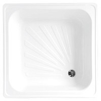 Превью фото Поддон Loranto стальной, квадратный 70х70х15 толщина стенок 0,9 мм, отверстие для слива 5 см, белый LG700B № 1