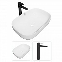 Превью фото Раковина накладная для ванной Teymi Solli 60 в комплекте смеситель высокий черный матовый F07424 № 1