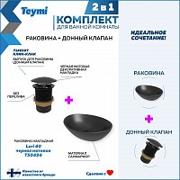 Превью фото Раковина для ванной накладная Teymi Lori 40 черная матовая в комплекте донный клапан клик-клак черный F12670 № 1