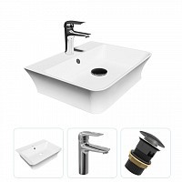 Превью фото Раковина накладная для ванной Teymi Aina 49 в комплекте смеситель хром и донный клапан клик-клак с переливом черный F07632 № 1