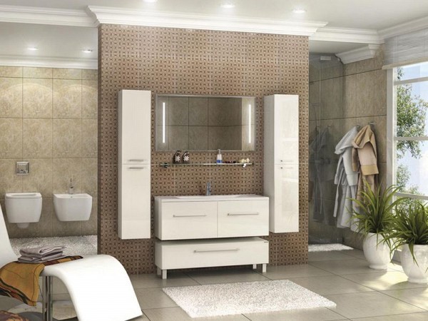 Комплект мебели для ванной Мадрид 120 М 2 ящика белый глянец