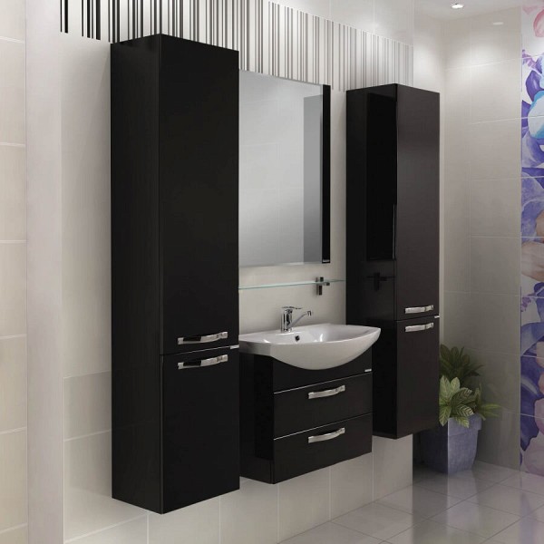 Комплект мебели для ванной Акватон Ария М 65 черный глянец