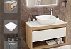 Тумба подвесная с раковиной для ванной 85 см Teymi Ritta корпус дуб фасад белый раковина 43 смеситель хром F11765 № 16